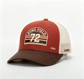 Custom Sunset Stripe Patch Trucker Cap with Khaki Brim thumb 4