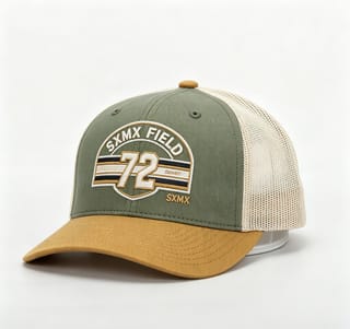 Custom Sunset Stripe Patch Trucker Cap with Khaki Brim thumb 5