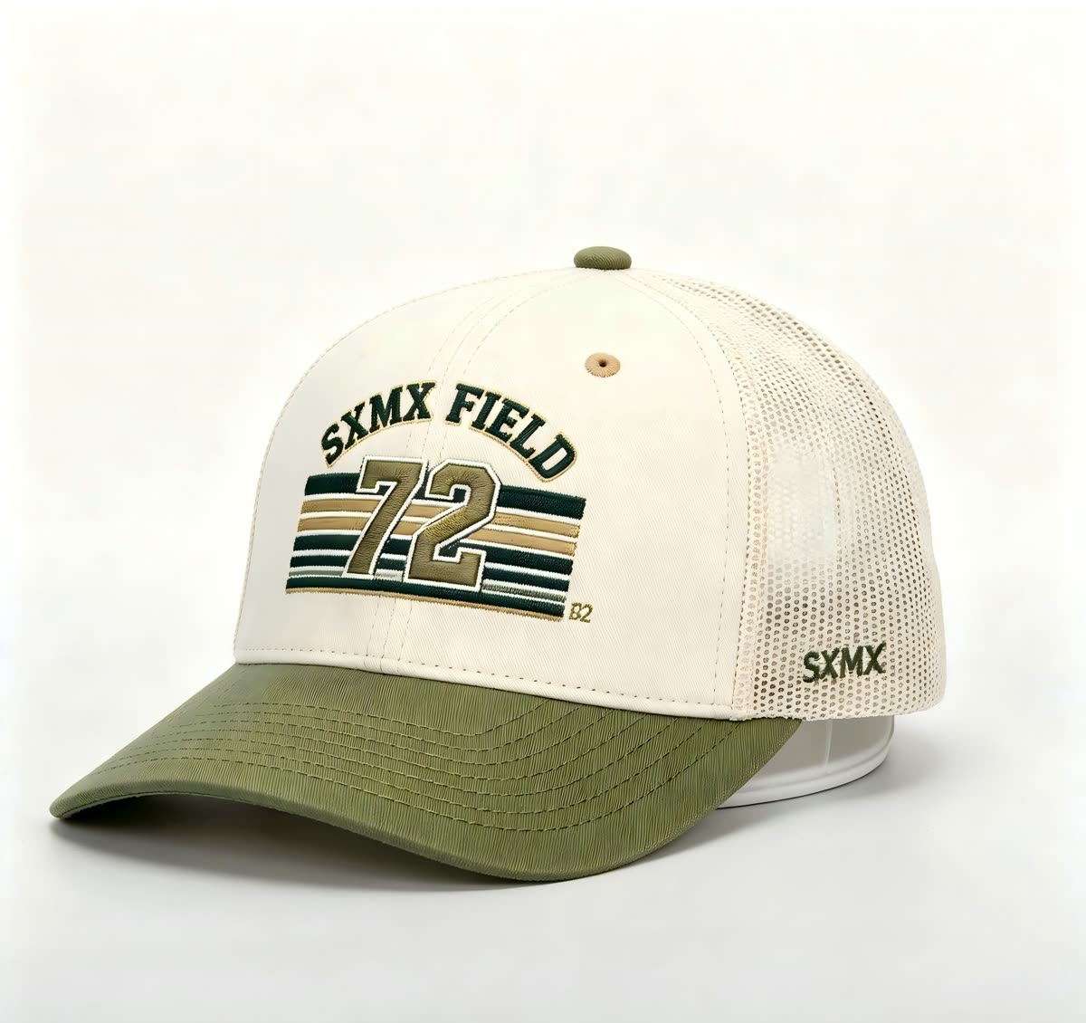 Custom Cream Striped Patch Trucker Cap with Sage Brim - image 1