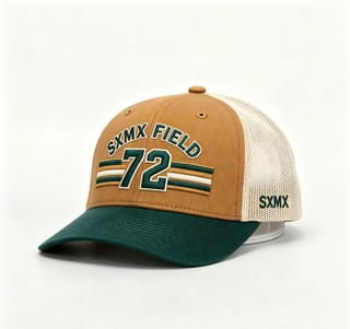 Custom Cream Striped Patch Trucker Cap with Sage Brim thumb 3