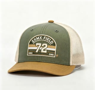 Custom Cream Striped Patch Trucker Cap with Sage Brim thumb 4