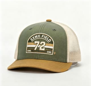 Custom Cream Striped Patch Trucker Cap with Sage Brim thumb 5