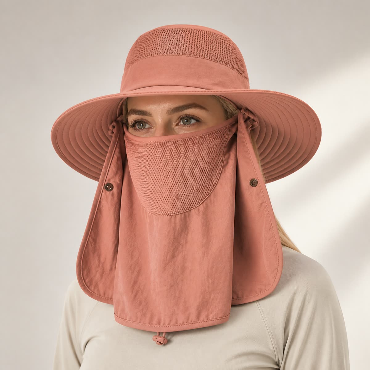 Custom Mesh Sun Bucket Hat with 6 Colorways on model