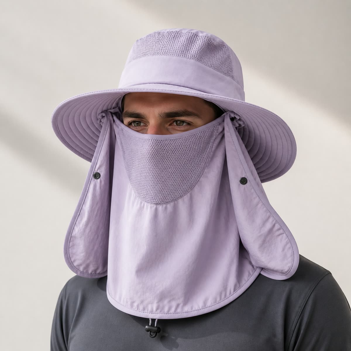 Custom Mesh Sun Bucket Hat with 6 Colorways on model