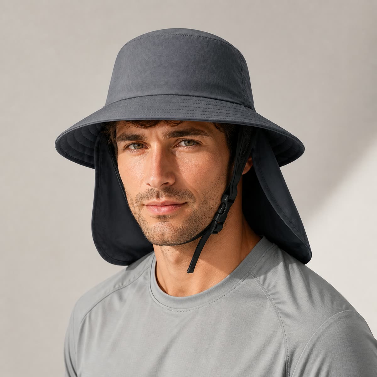 Custom Neck Flap Bucket Hat with 6 Colorways on model
