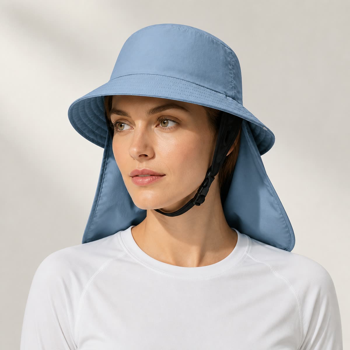 Custom Neck Flap Bucket Hat with 6 Colorways on model