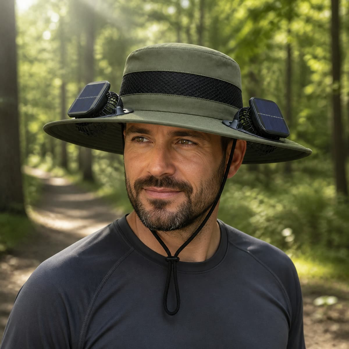 Custom Solar Fan Bucket Hat on model