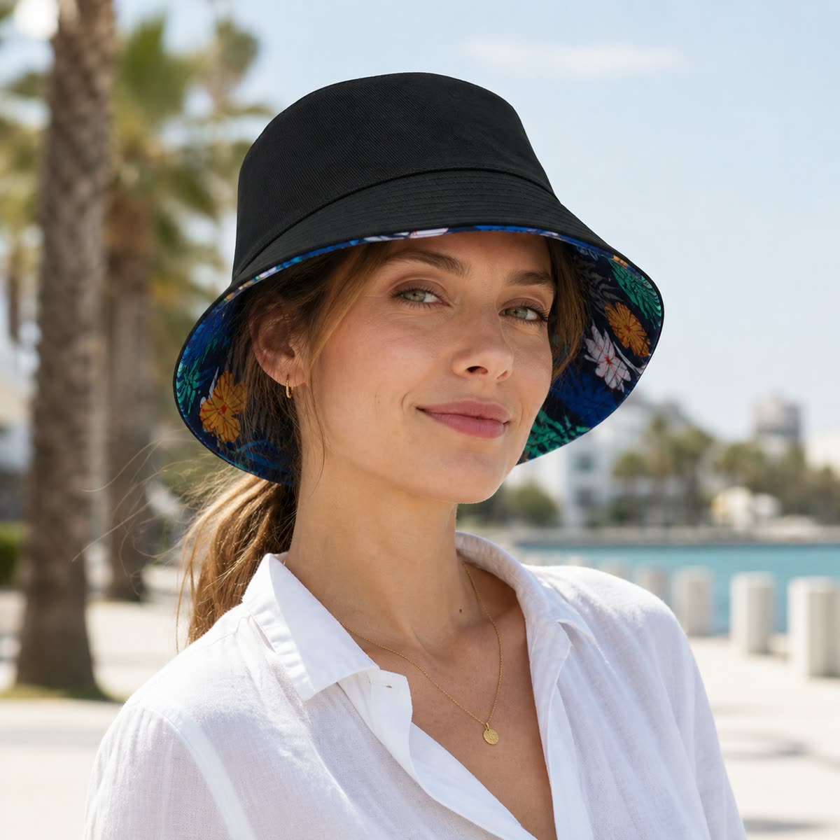 Custom Reversible Bucket Hat on model
