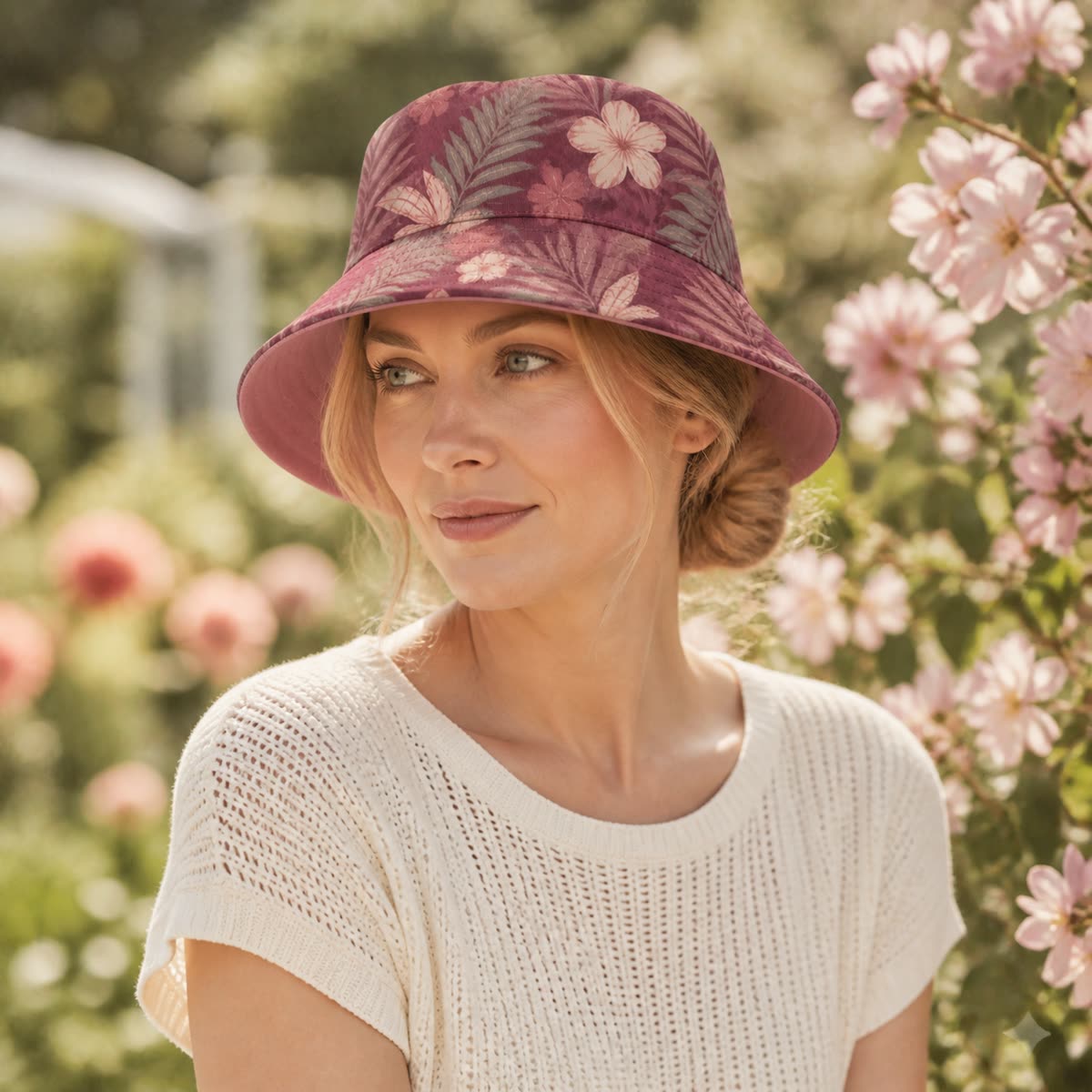 Custom Reversible Bucket Hat with Pattern Outside on model