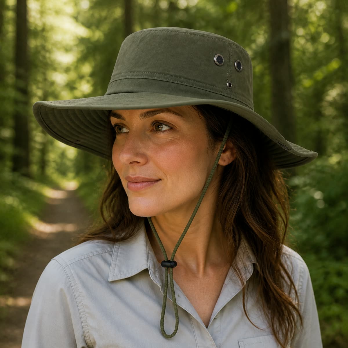 Custom Wide Brim Safari Hat with 6 Colorways on model