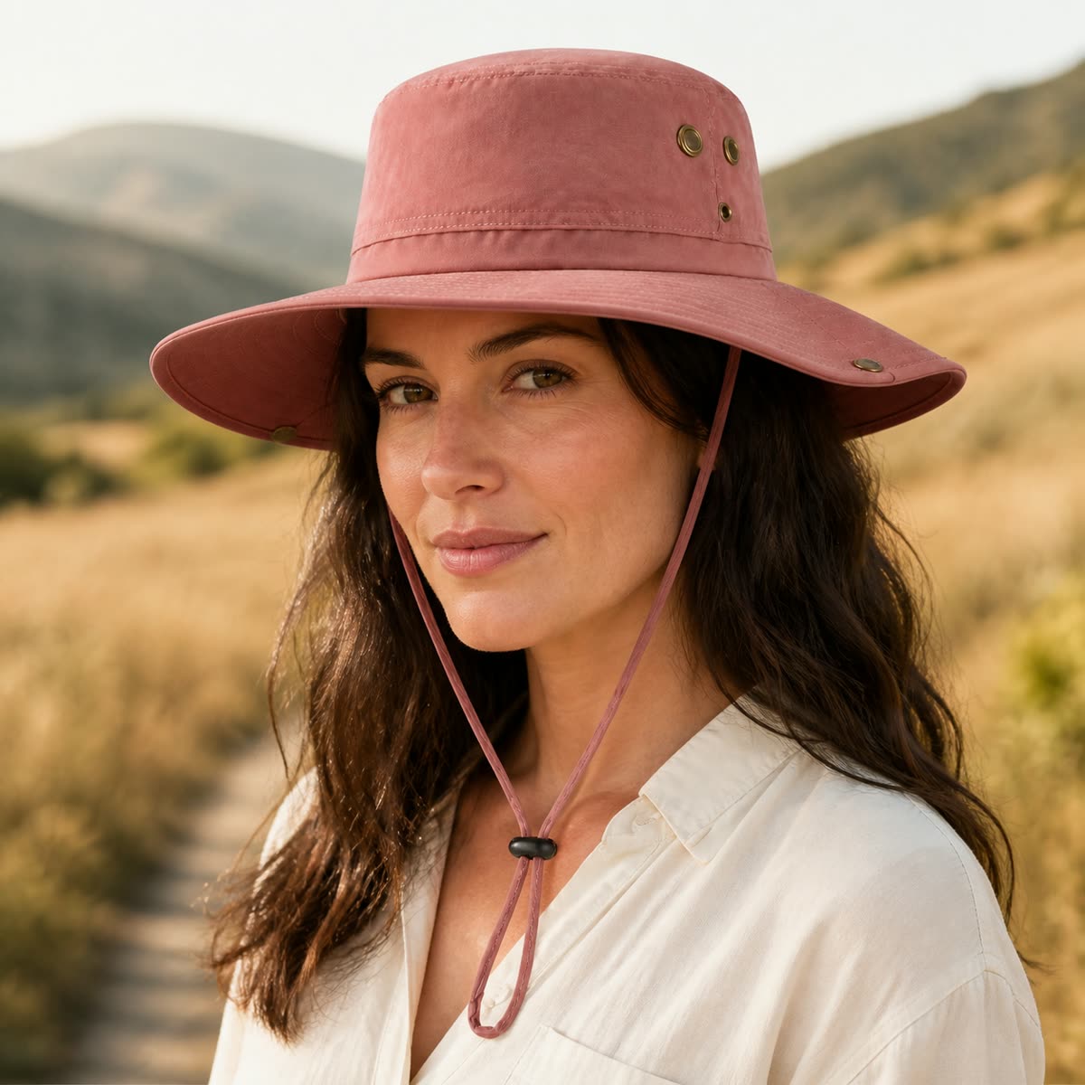 Custom Wide Brim Safari Hat with 6 Colorways on model