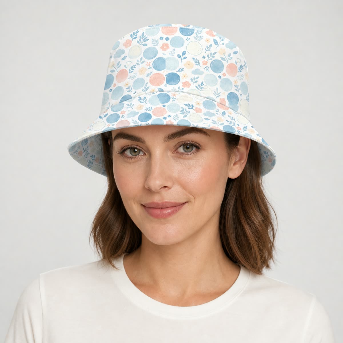 Custom Watercolor Floral Bucket Hat on model