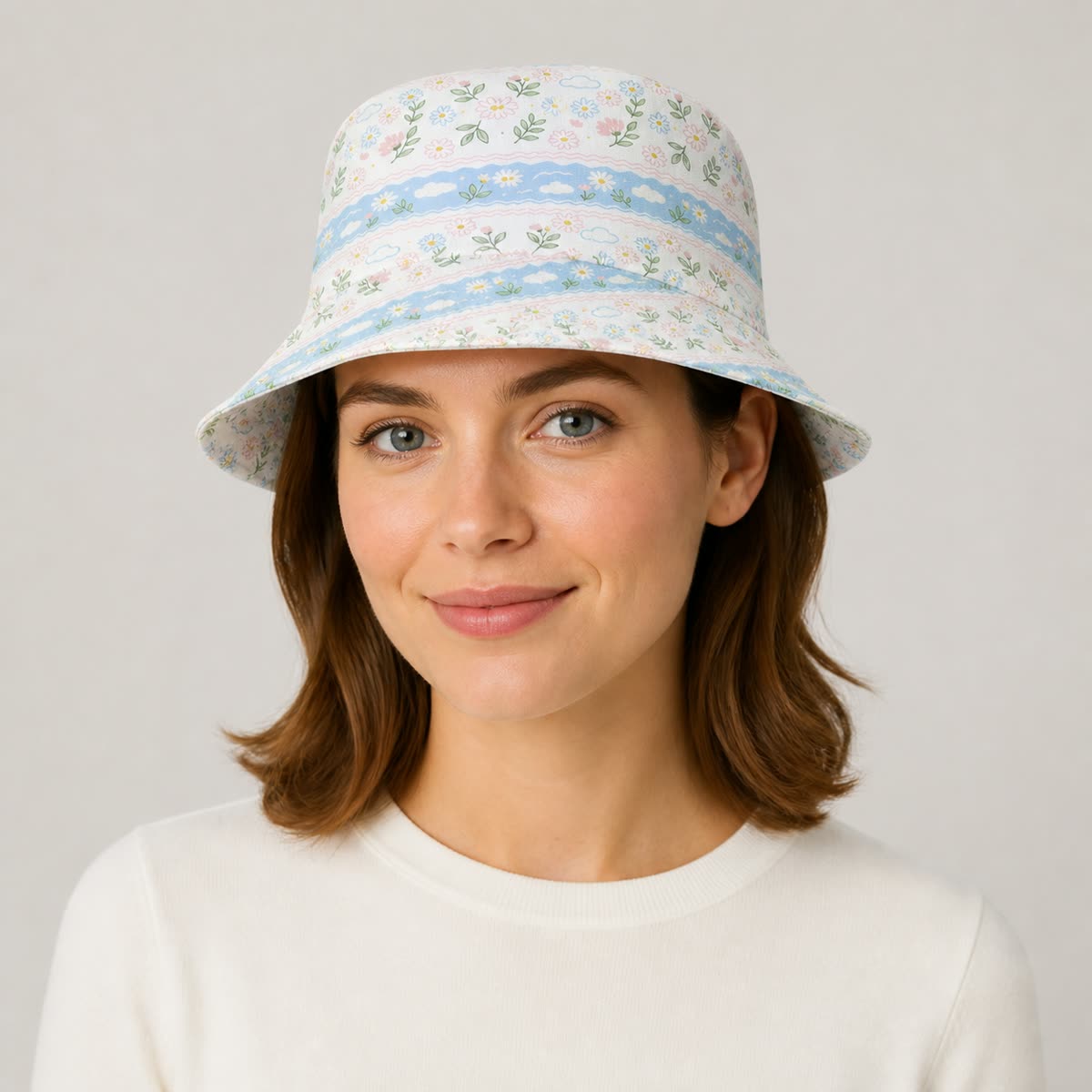Custom Watercolor Floral Bucket Hat on model