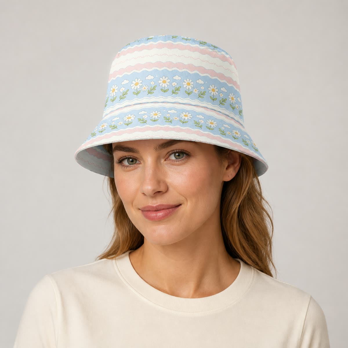 Custom Watercolor Floral Bucket Hat on model
