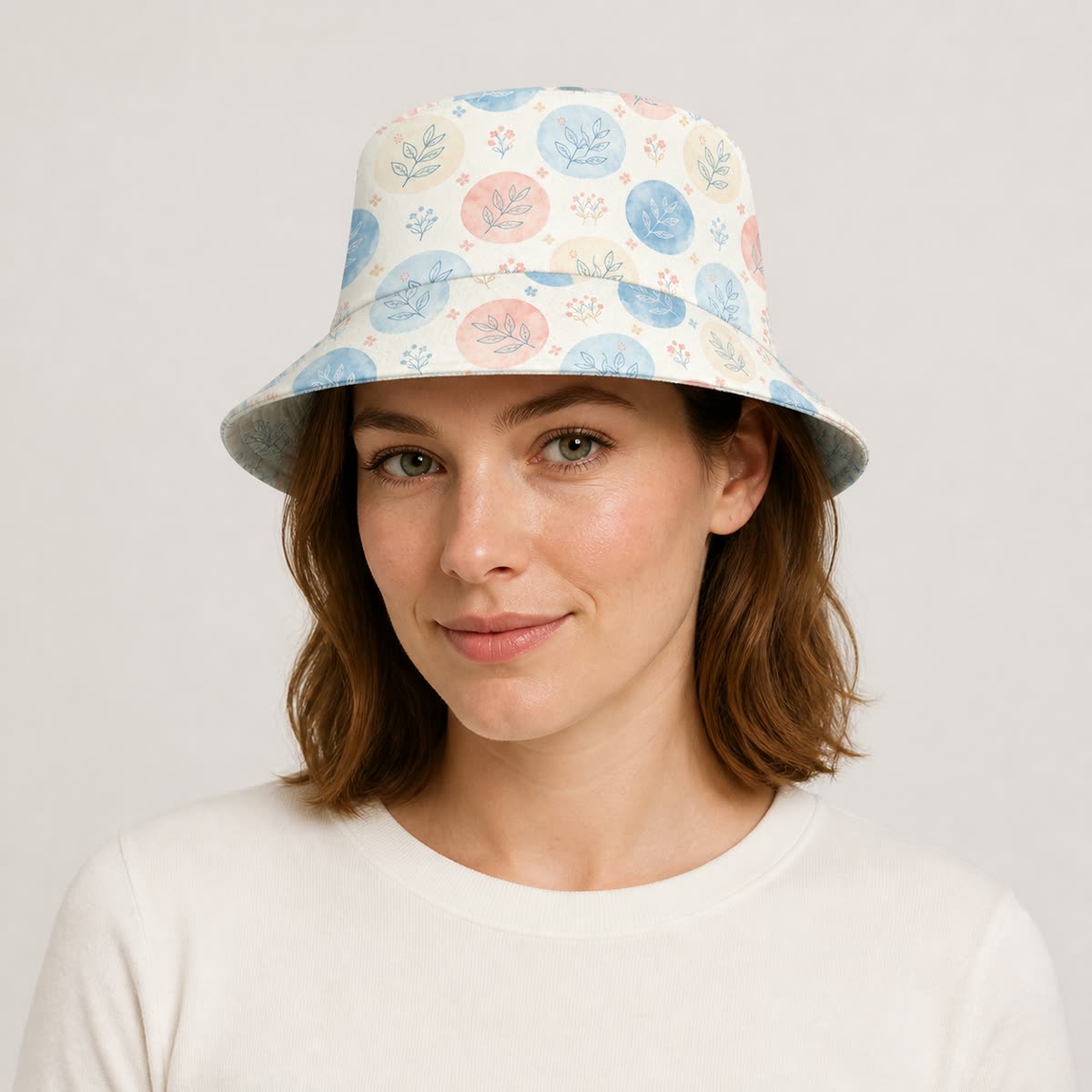Custom Watercolor Floral Bucket Hat on model