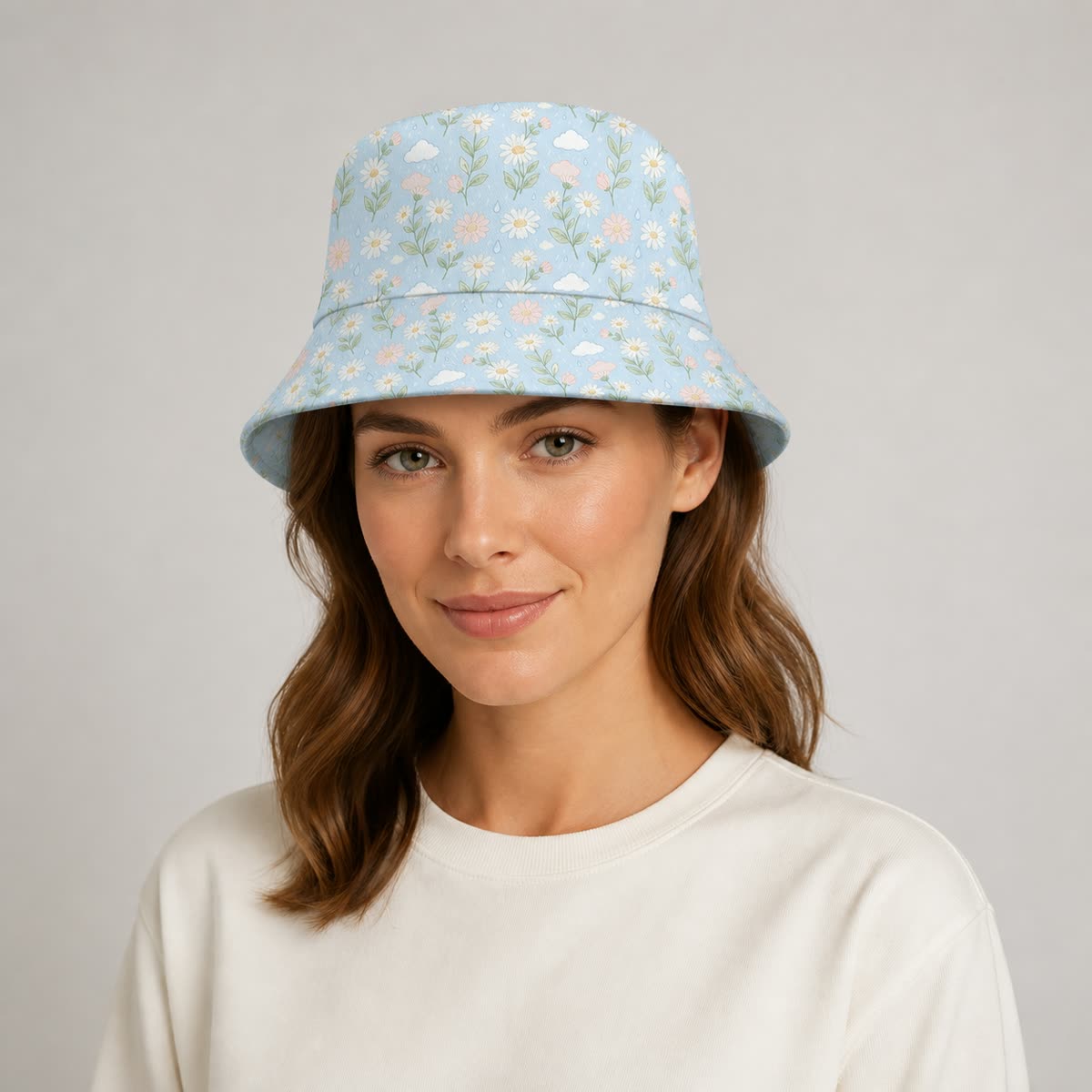 Custom Watercolor Floral Bucket Hat on model