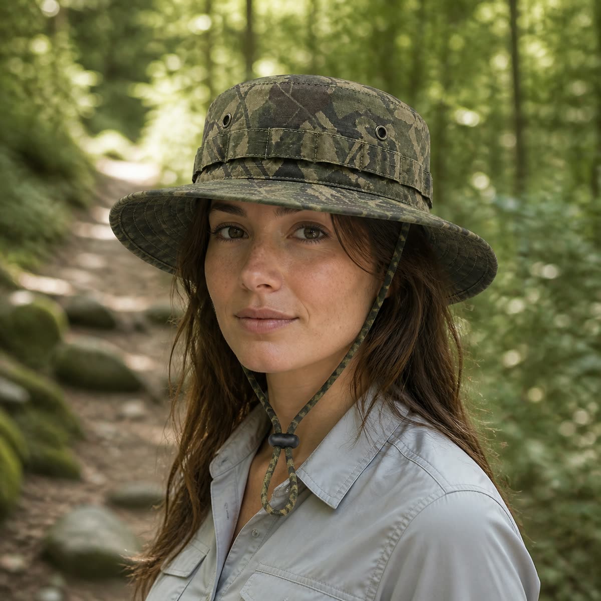 Custom Camo Boonie Hat with 6 Patterns on model