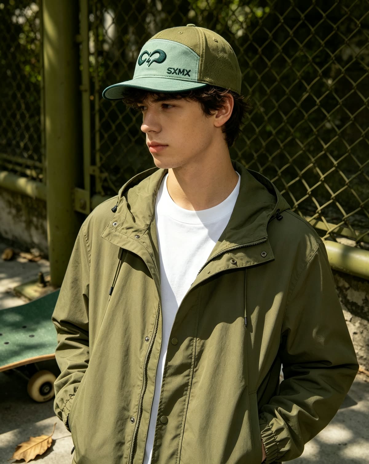 Custom Two-Tone Camp Cap with Embroidered Logo on model