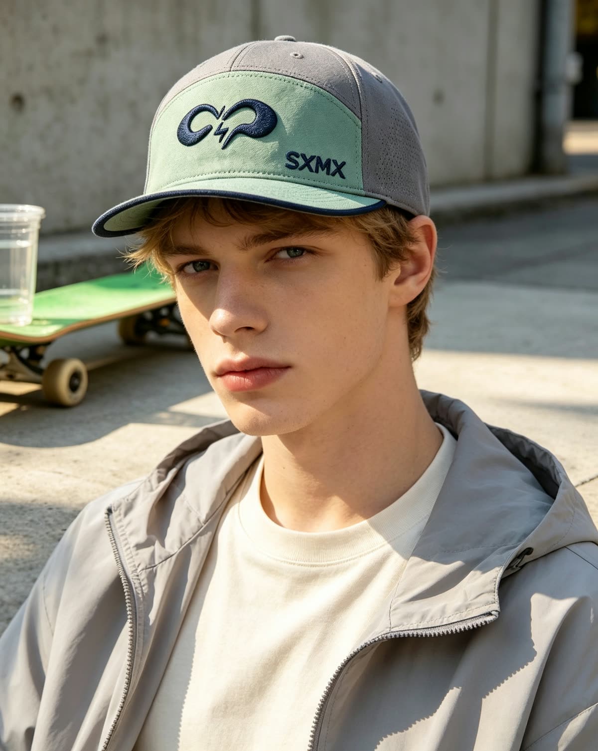 Custom Two-Tone Camp Cap with Embroidered Logo on model