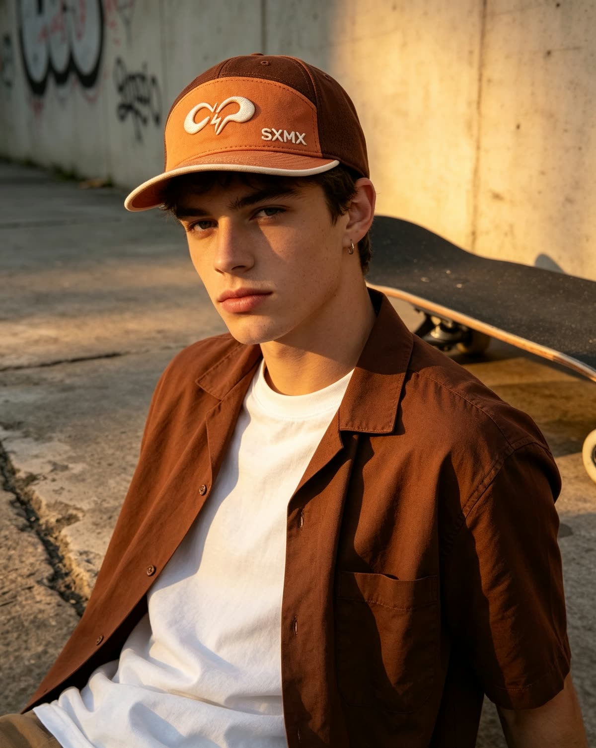 Custom Two-Tone Camp Cap with Embroidered Logo on model
