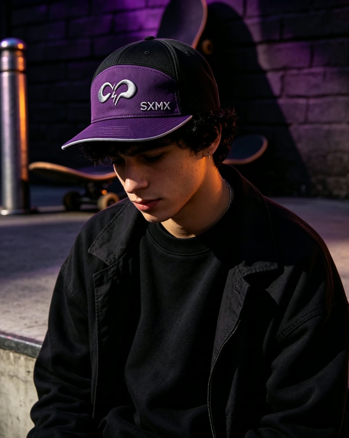 Custom Two-Tone Camp Cap with Embroidered Logo on model