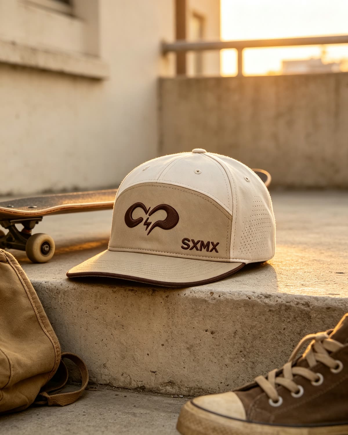 Custom Two-Tone Camp Cap with Embroidered Logo scene