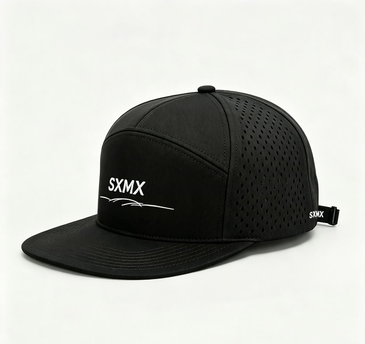 Custom Black Perforated Camp Cap with Flat Brim - image 1