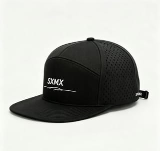 Custom Black Perforated Camp Cap with Flat Brim