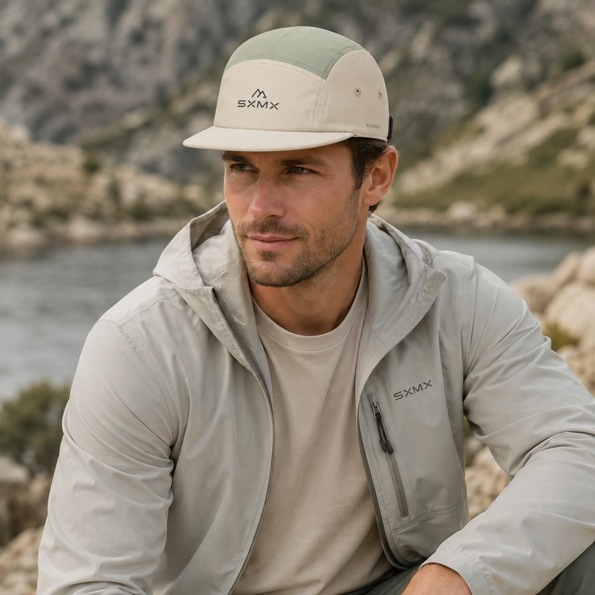 Custom Ripstop Two-Tone Camp Cap with Tonal Embroidery on model