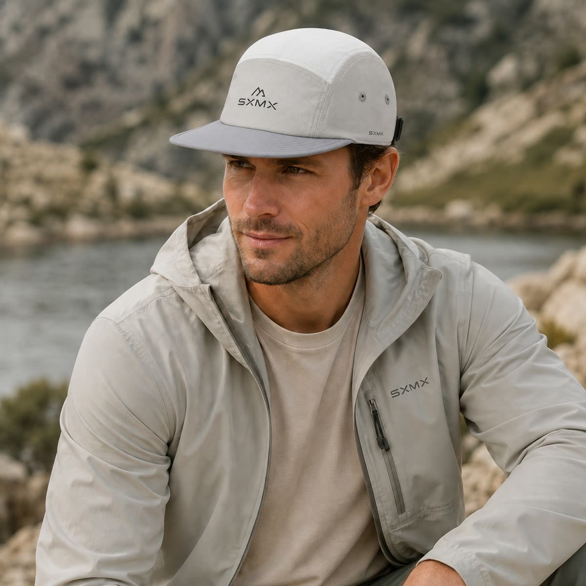 Custom Ripstop Two-Tone Camp Cap with Tonal Embroidery on model