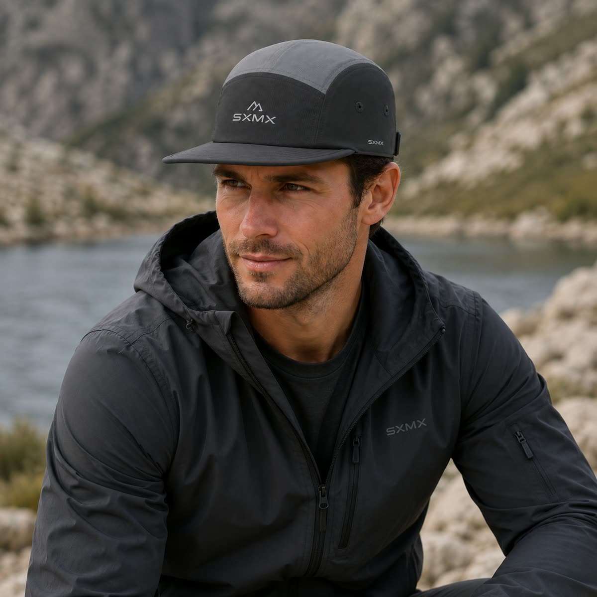 Custom Ripstop Two-Tone Camp Cap with Tonal Embroidery on model