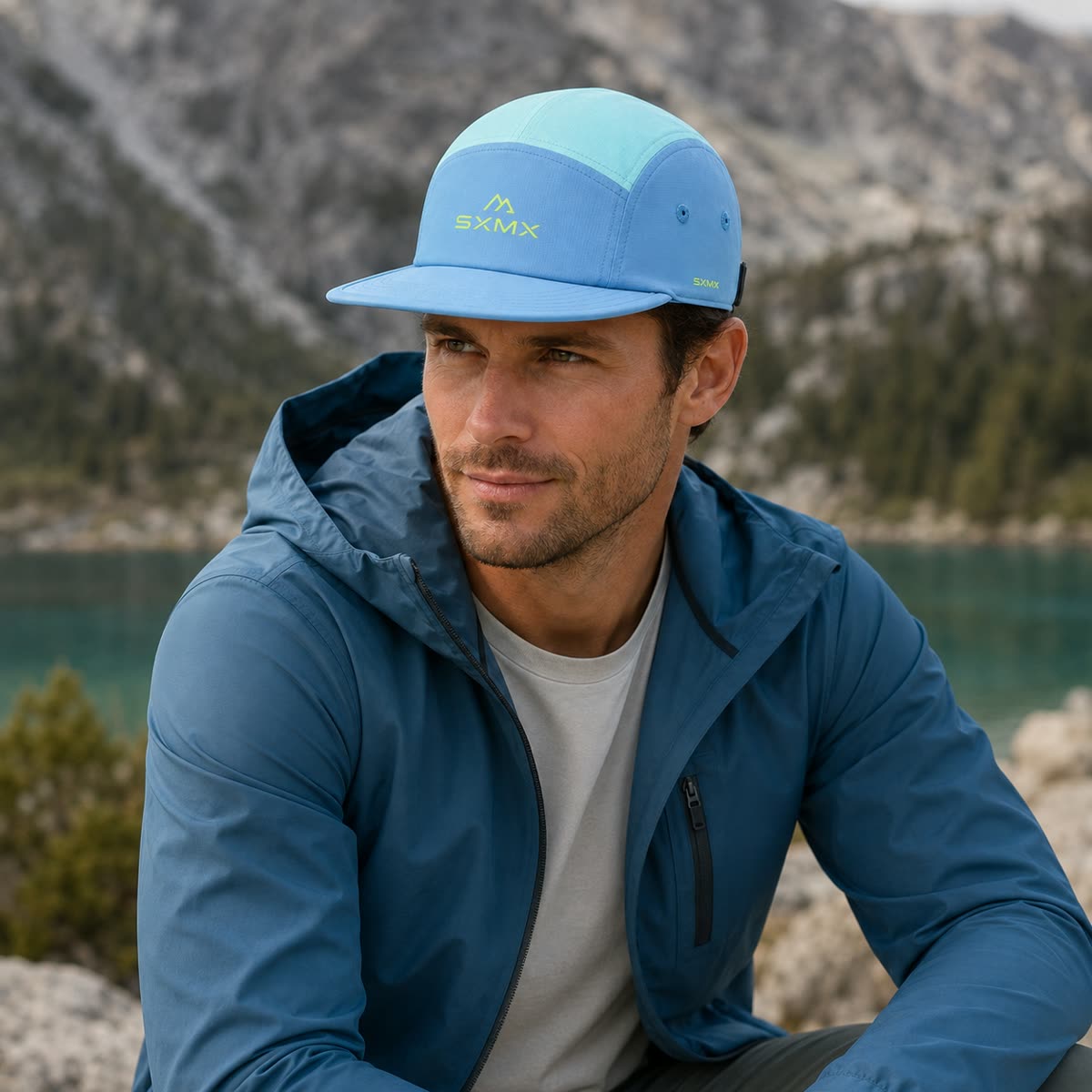 Custom Ripstop Two-Tone Camp Cap with Tonal Embroidery on model