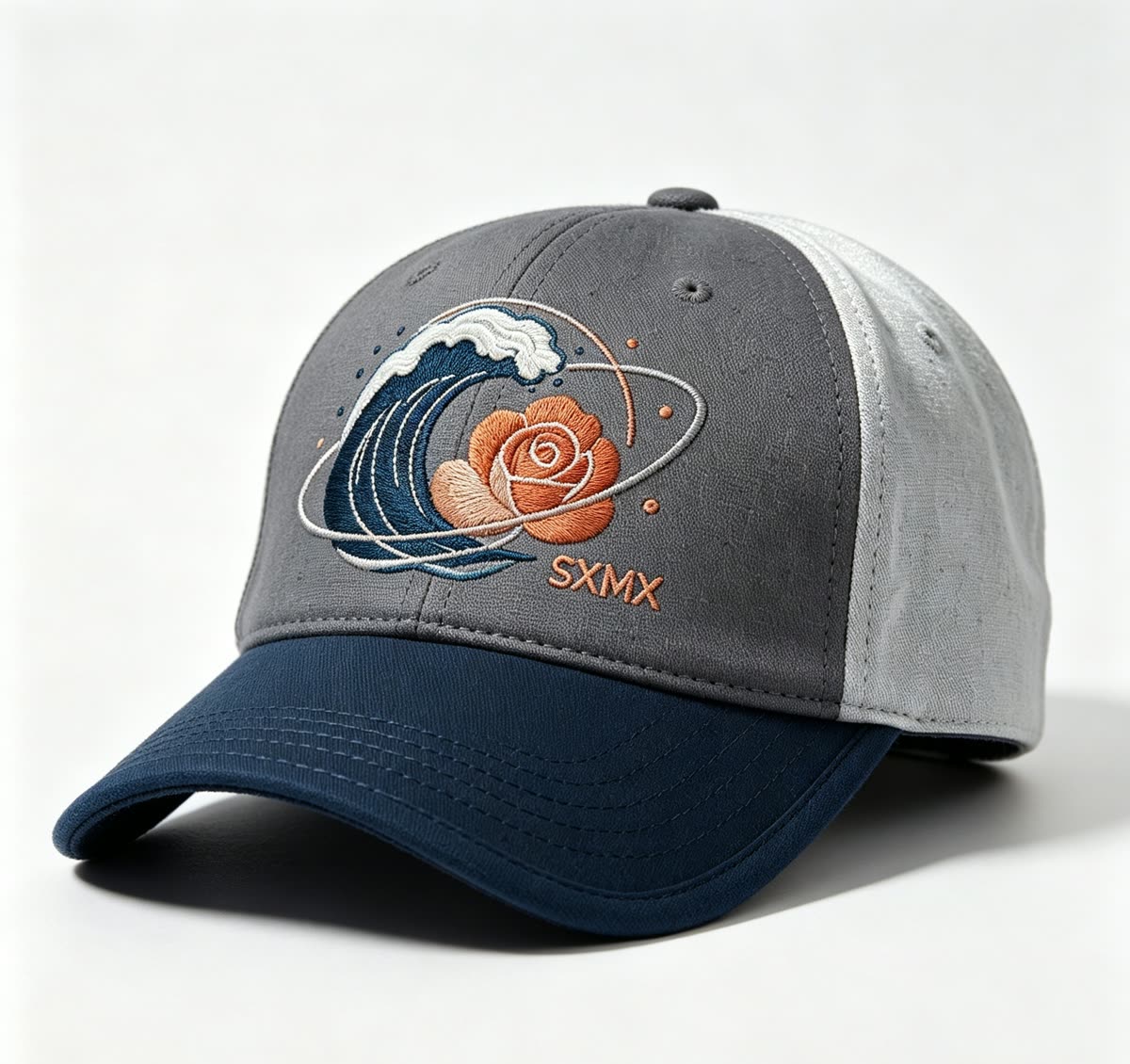 Custom Embroidered Rose Baseball Cap with Navy Brim - image 1