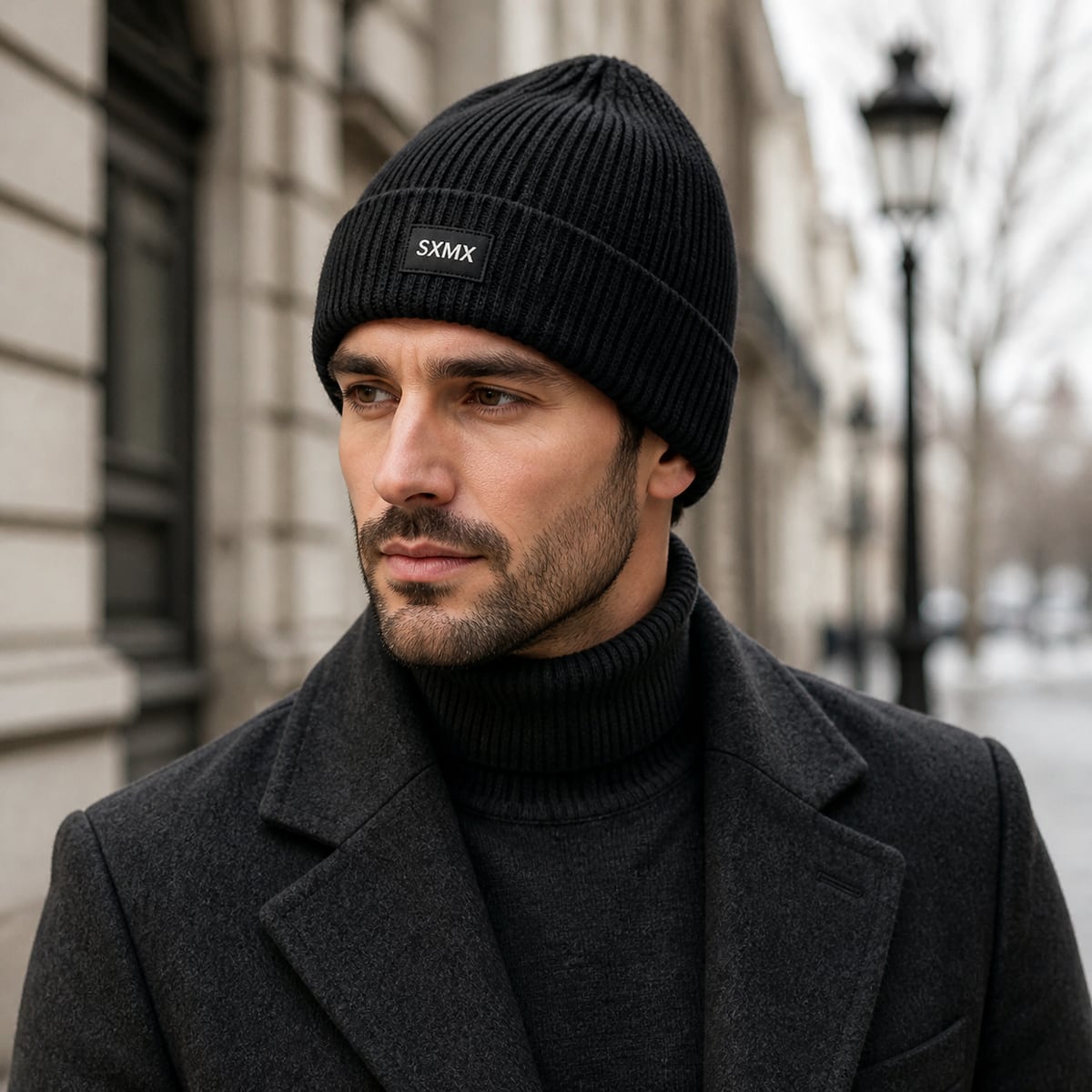Custom Rib Knit Beanie – Style 01 on model