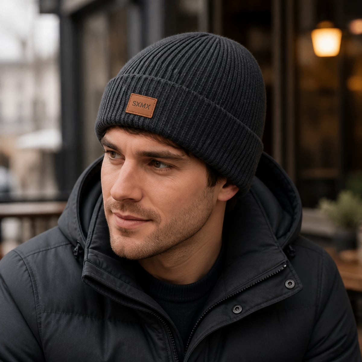 Custom Rib Knit Beanie – Style 01 on model