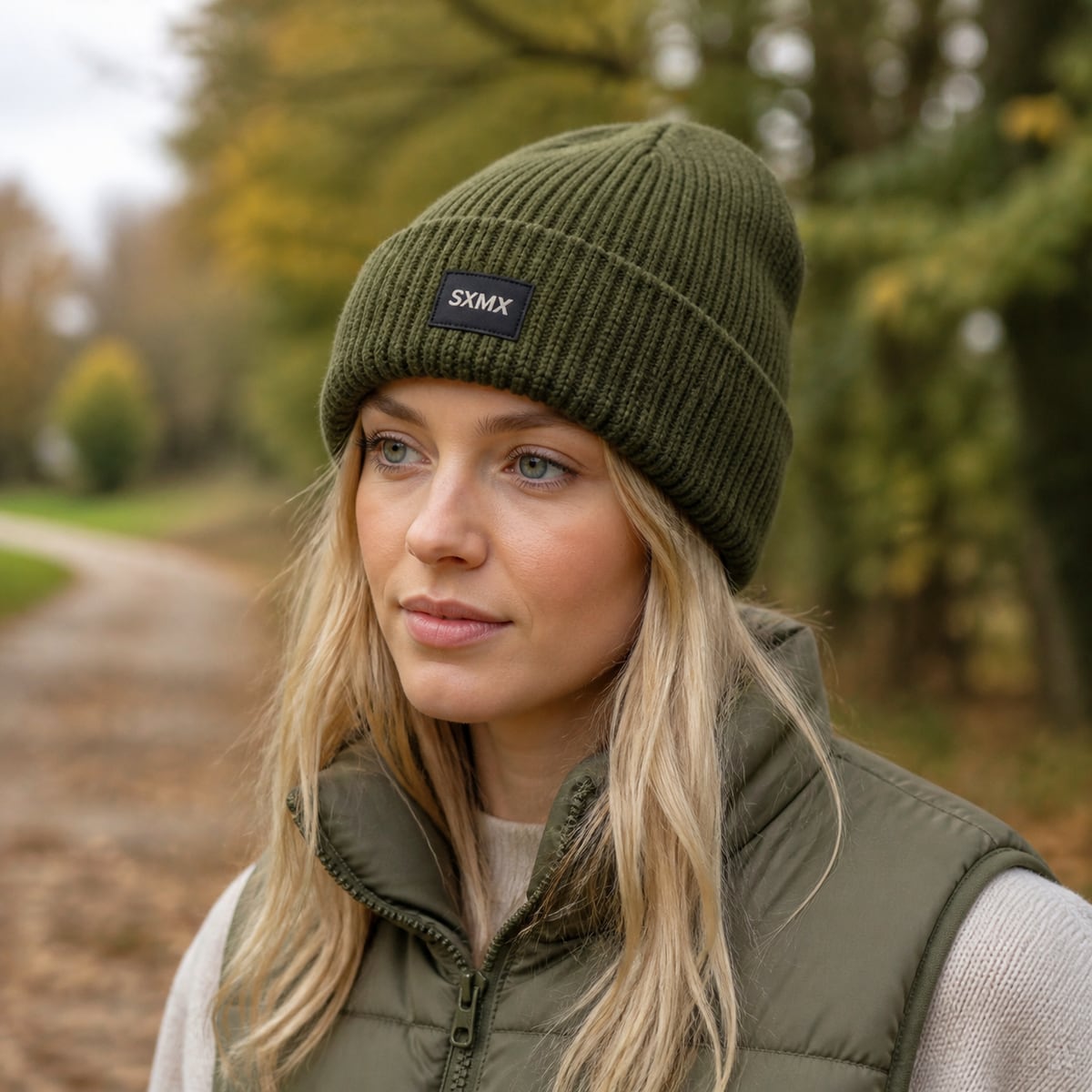 Custom Rib Knit Beanie – Style 01 on model