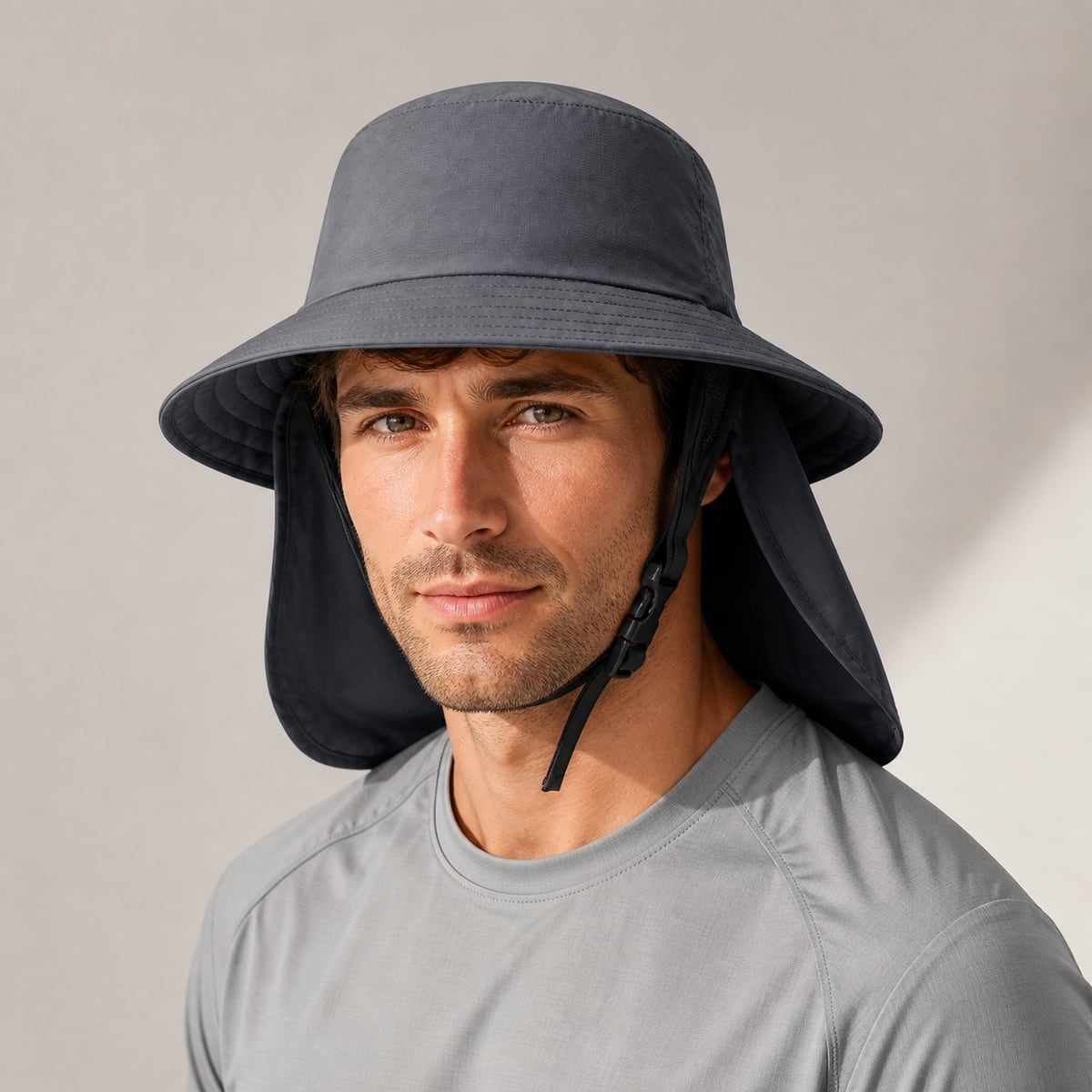 Custom Neck Flap Bucket Hat – Style 03 on model