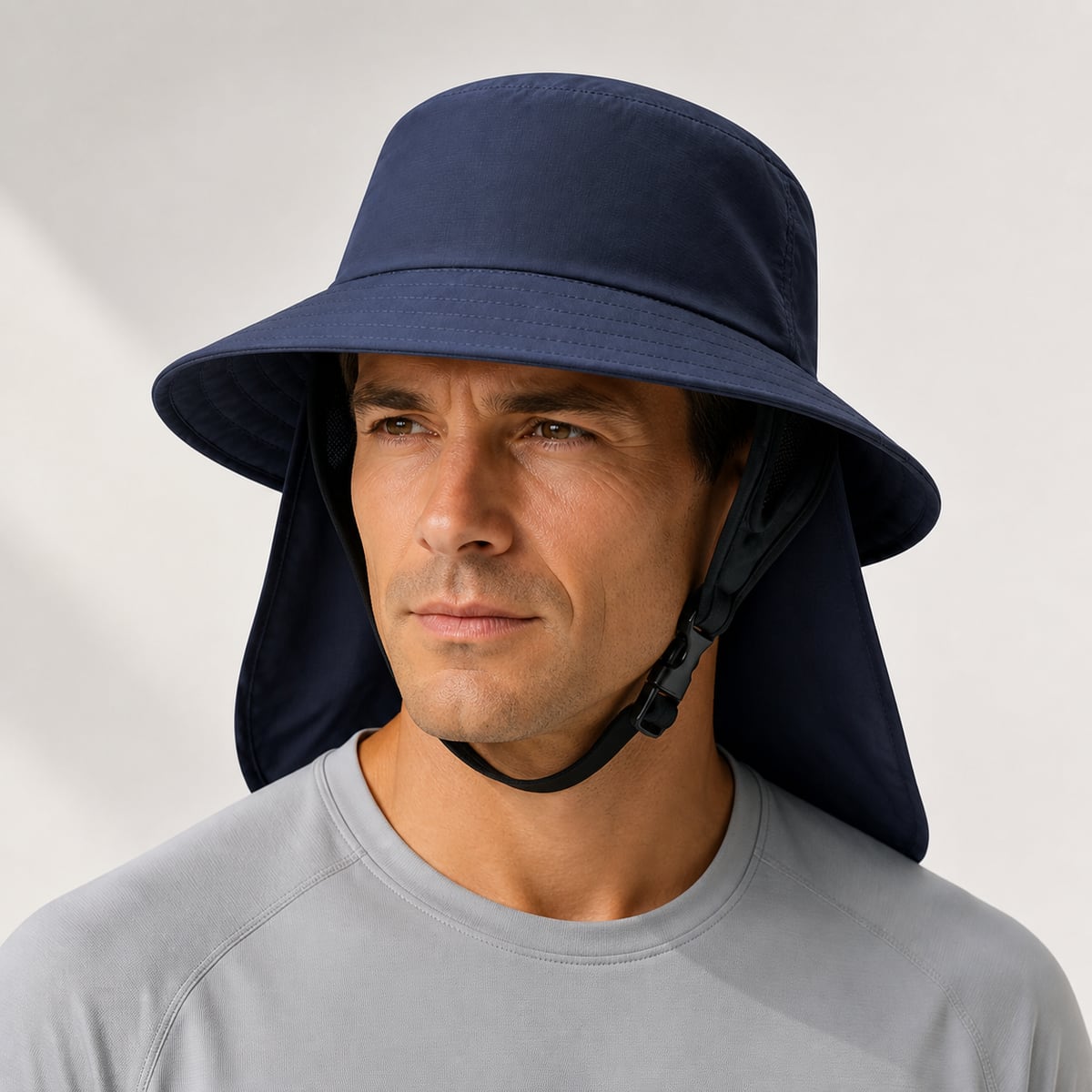 Custom Neck Flap Bucket Hat – Style 03 on model