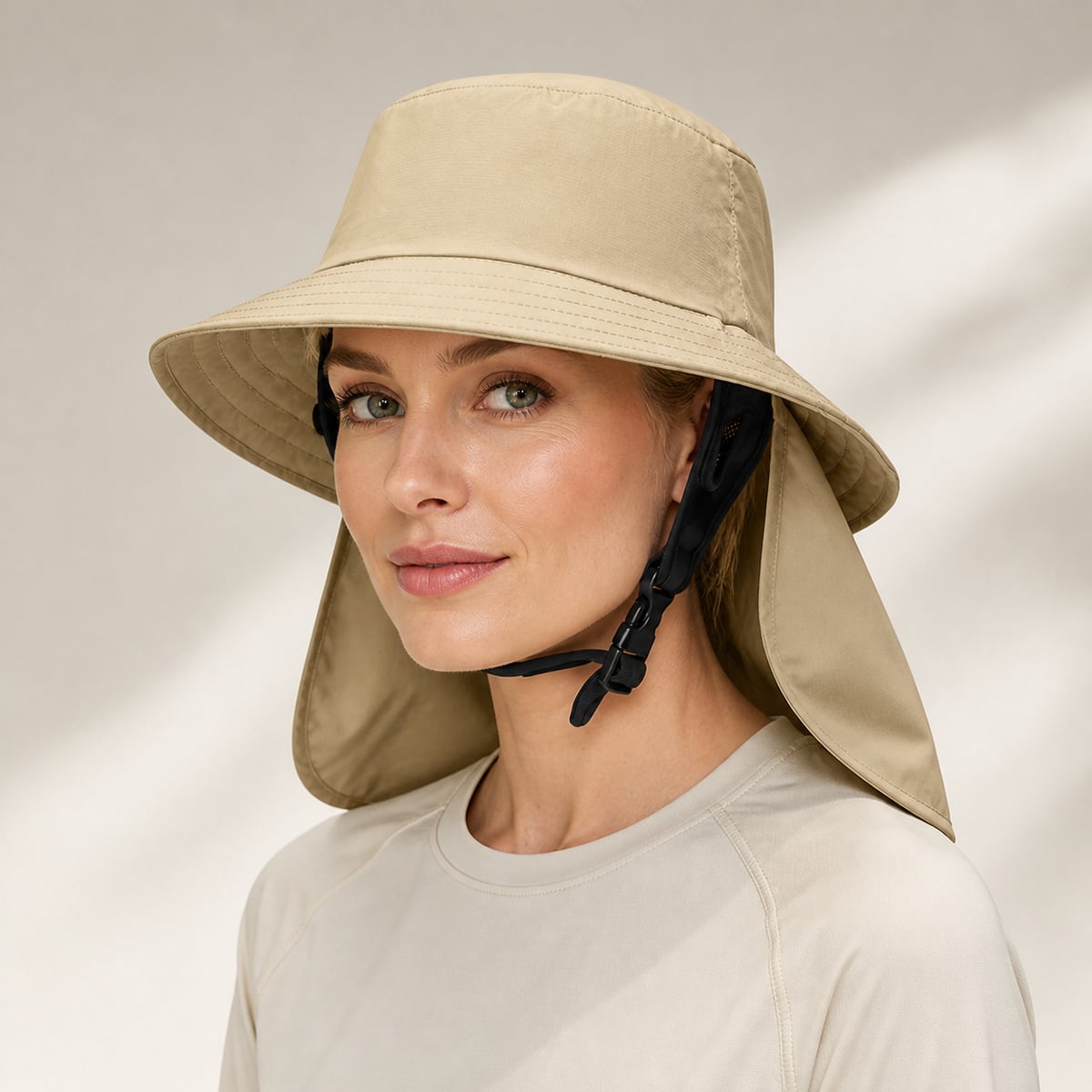 Custom Neck Flap Bucket Hat – Style 03 on model