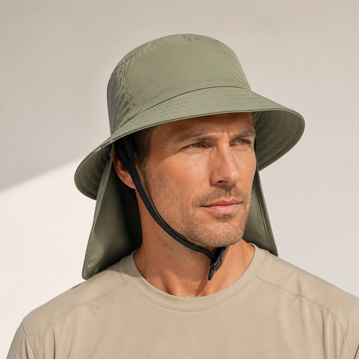 Custom Neck Flap Bucket Hat – Style 03 on model