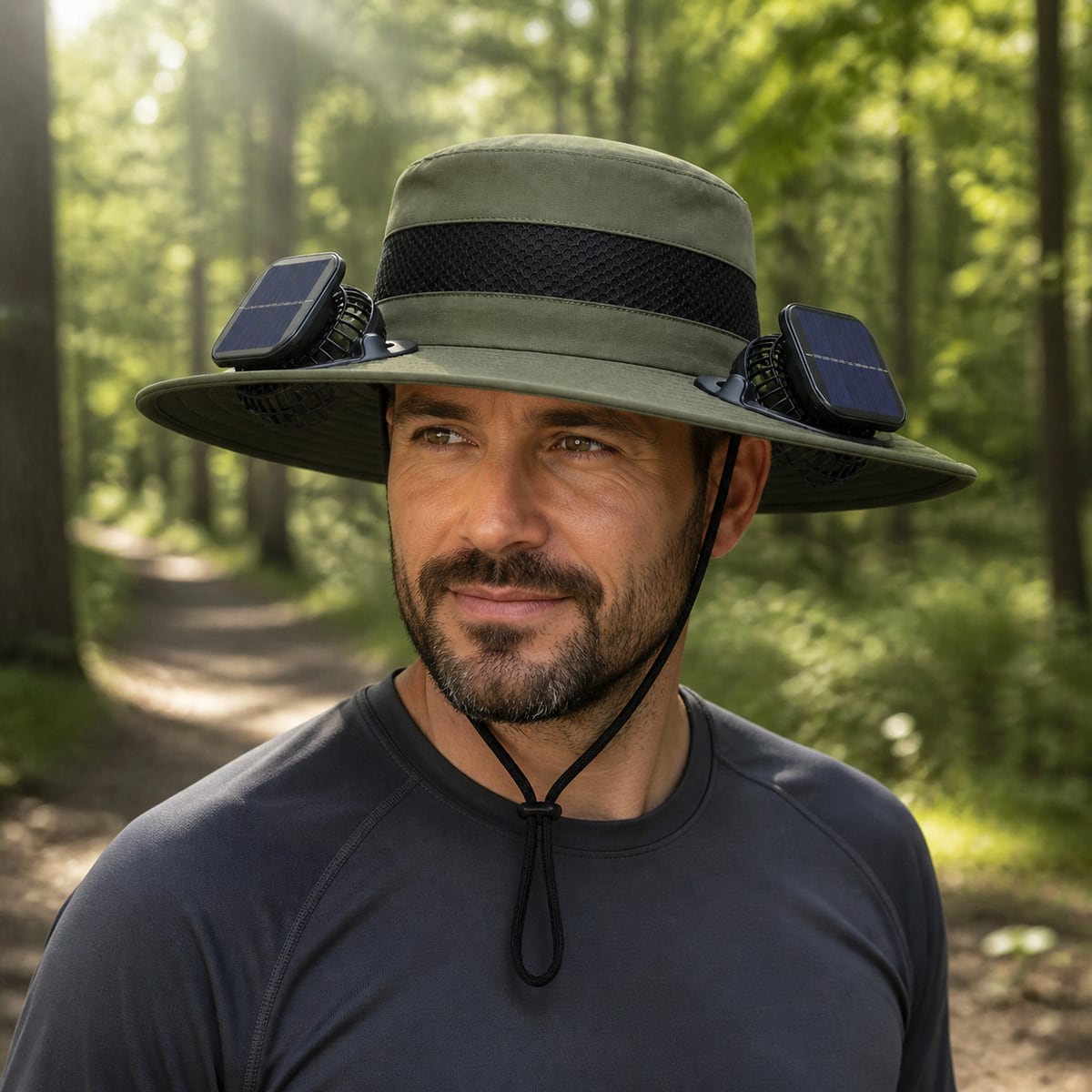 Custom Solar Fan Hat – Style 05 on model