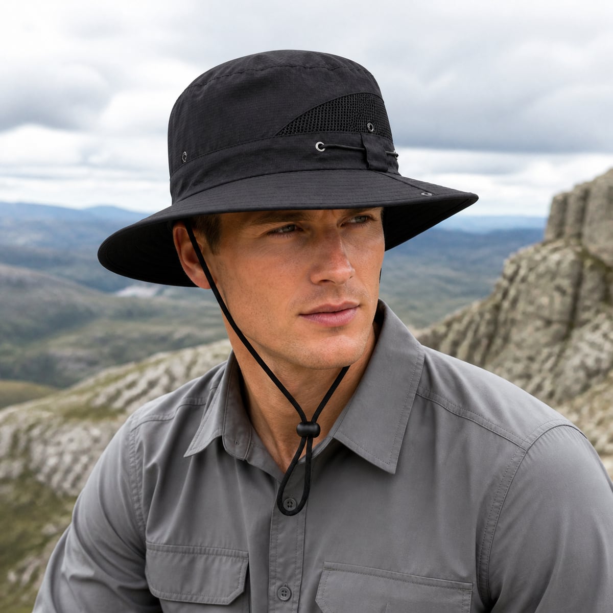 Custom Wide Brim Hat – Style 06 on model