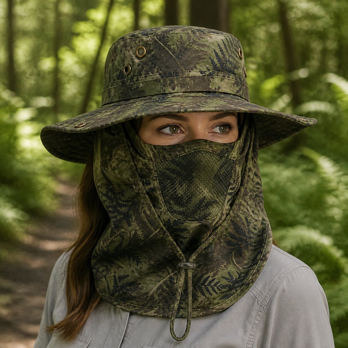 Custom Full Face Sun Hat 6 Camo Patterns – Style 14 on model