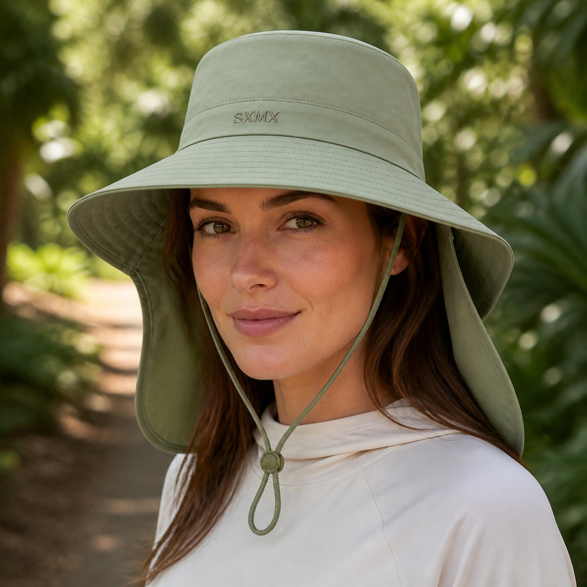 Custom Sun Protection Neck Flap Hat – Style 15 on model