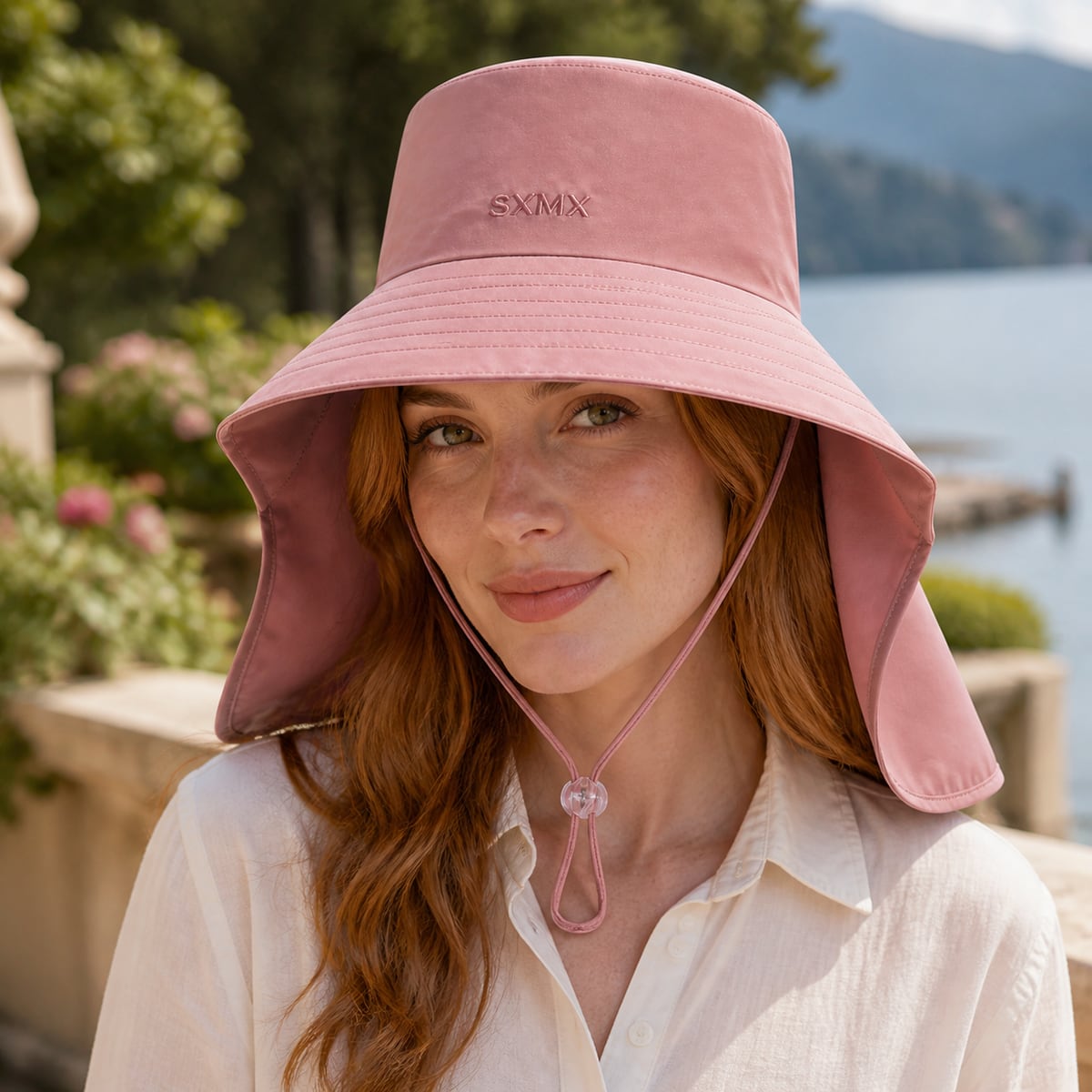 Custom Sun Protection Neck Flap Hat – Style 15 on model
