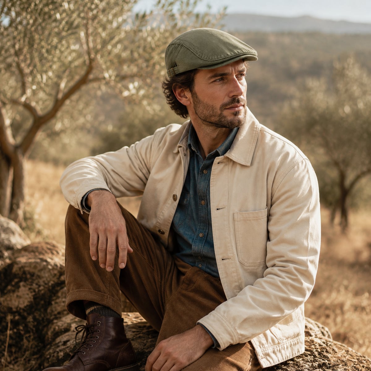 Custom Flat Cap – Style 04 on model