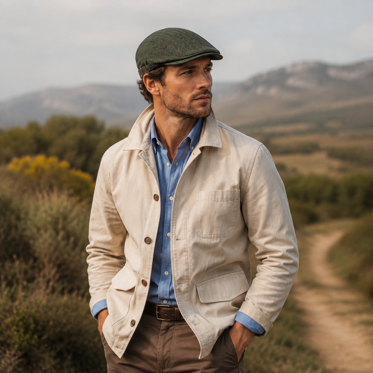 Custom Flat Cap – Style 06 on model