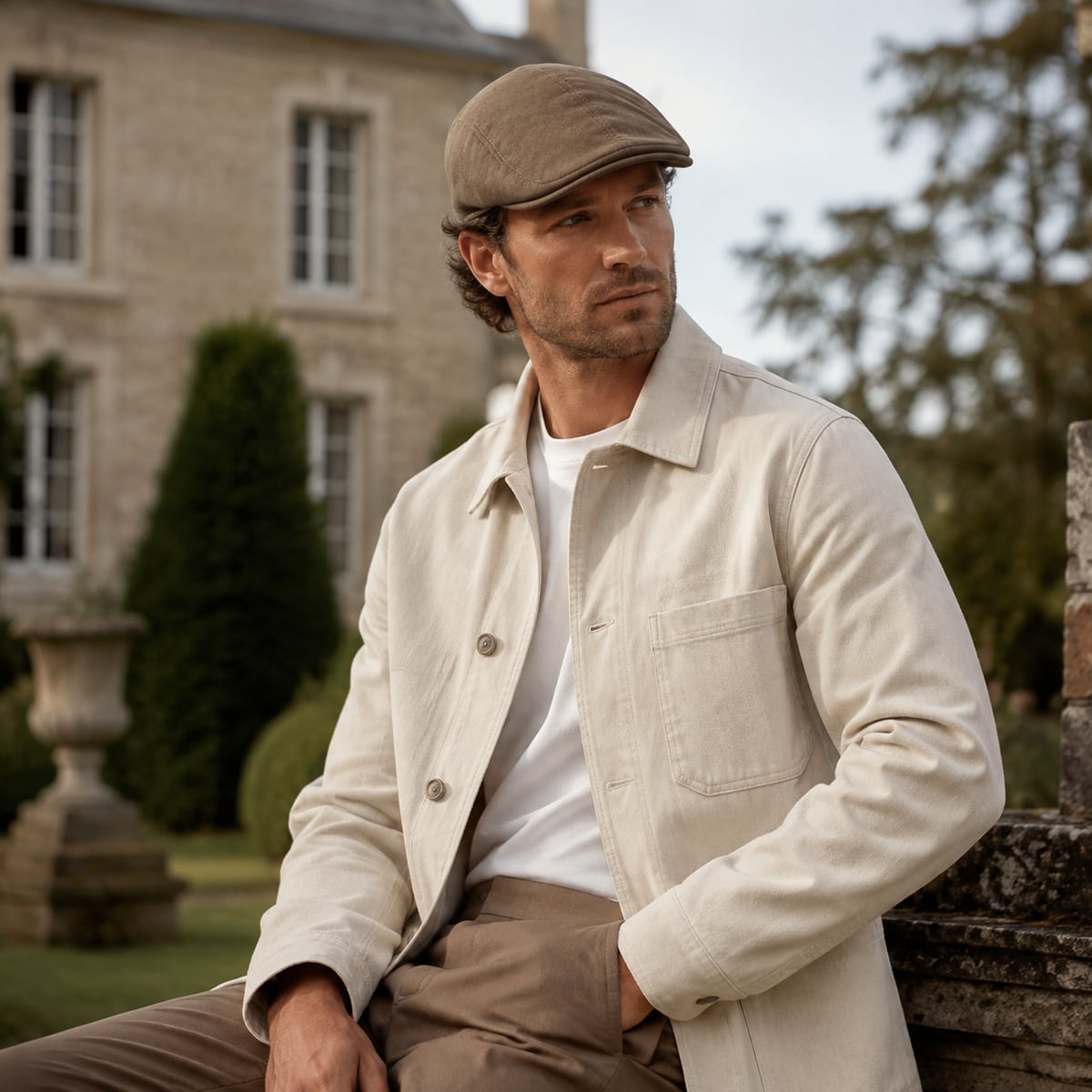 Custom Flat Cap – Style 07 on model