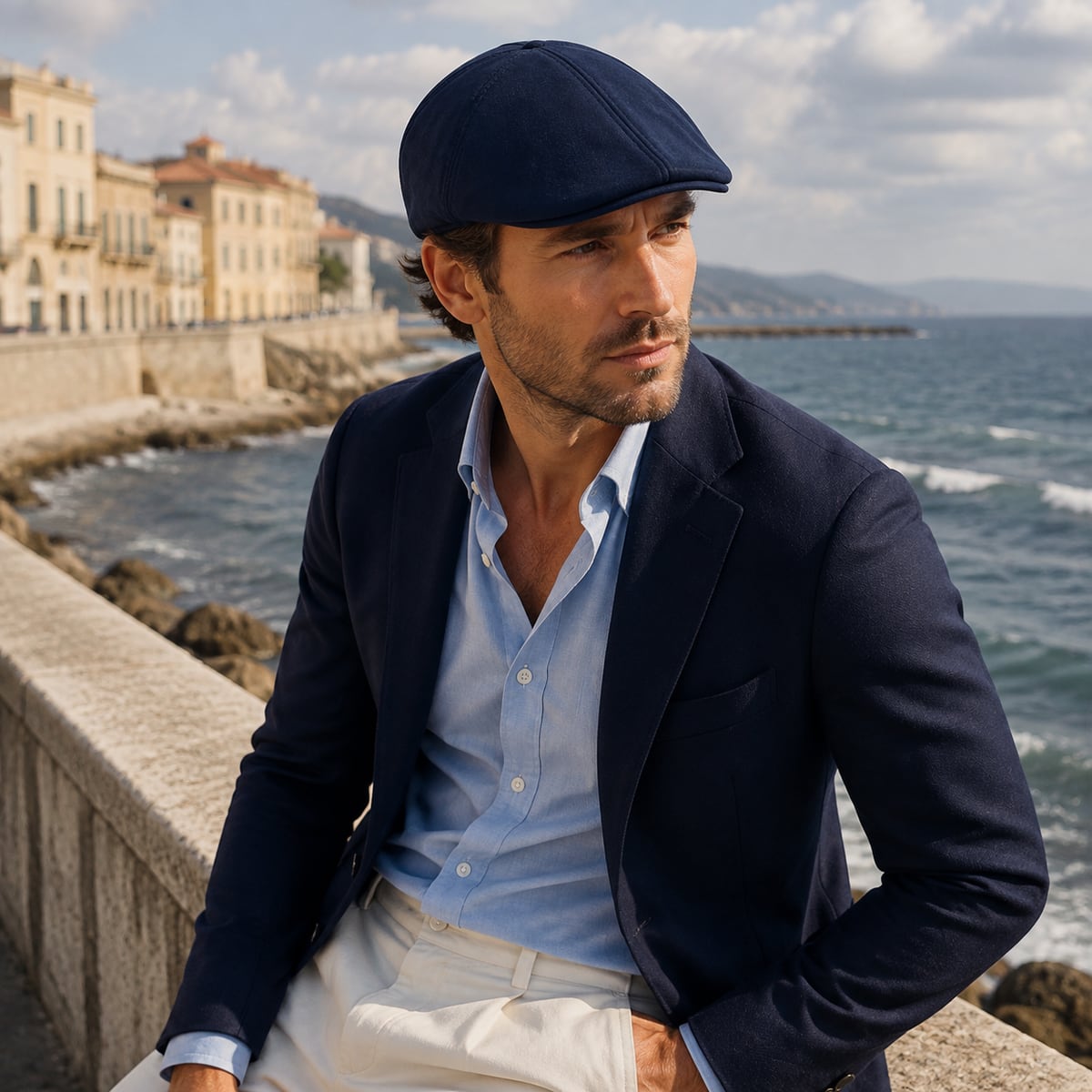 Custom Flat Cap – Style 07 on model