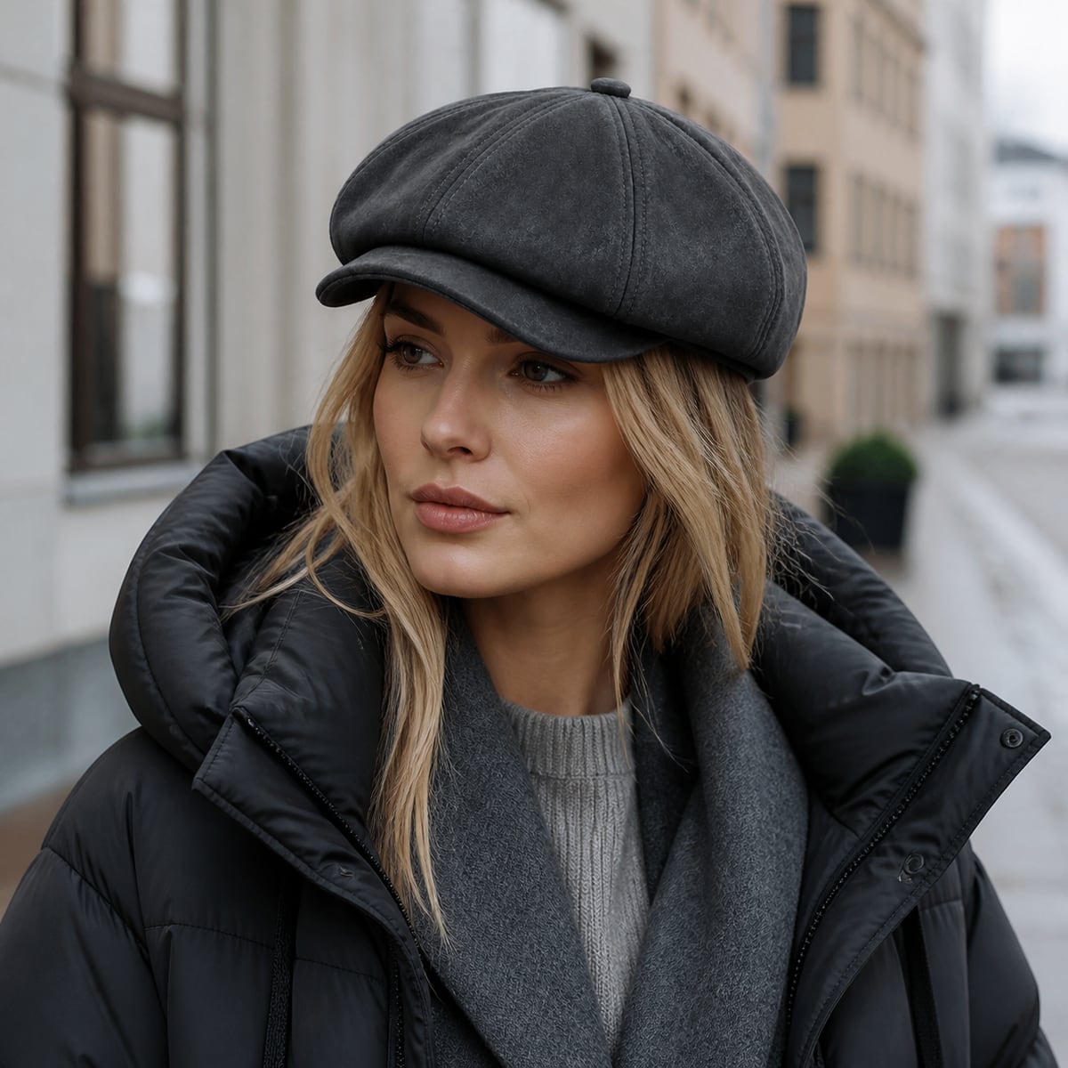 Custom Newsboy Cap – Style 01 on model